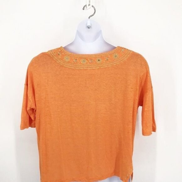 J. Jill Orange Linen With Gold Sequin Embroidery Size Petite M - Picture 8 of 8